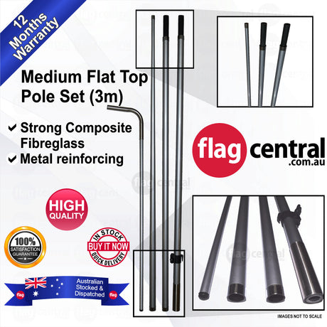 Flat Top Medium Flag Pole (3m) 0m x 0m cm x MDcm Flat Top Pole Set