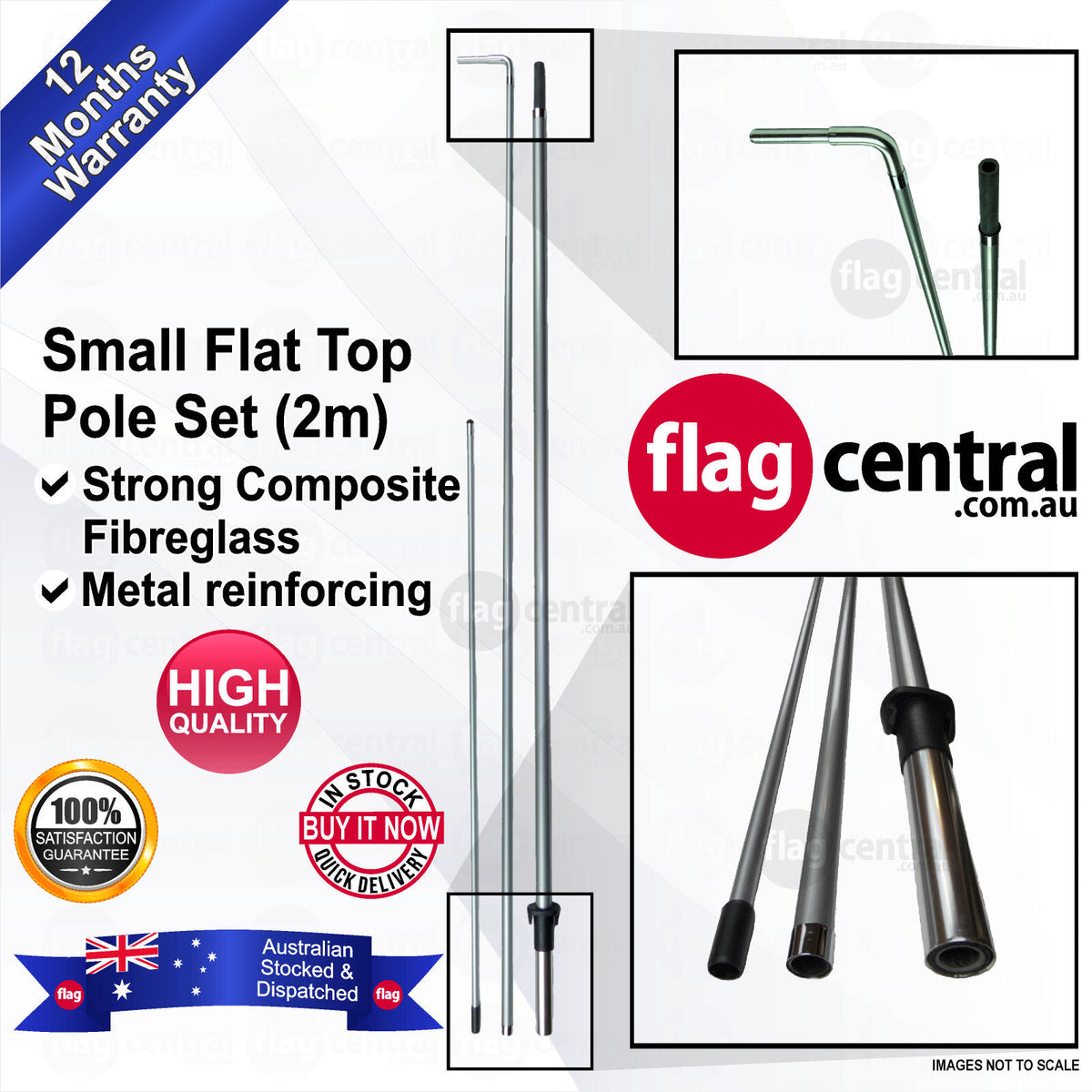 Flat Top Small Flag Pole (2m) 0m x 0m cm x SMcm Flat Top Pole Set