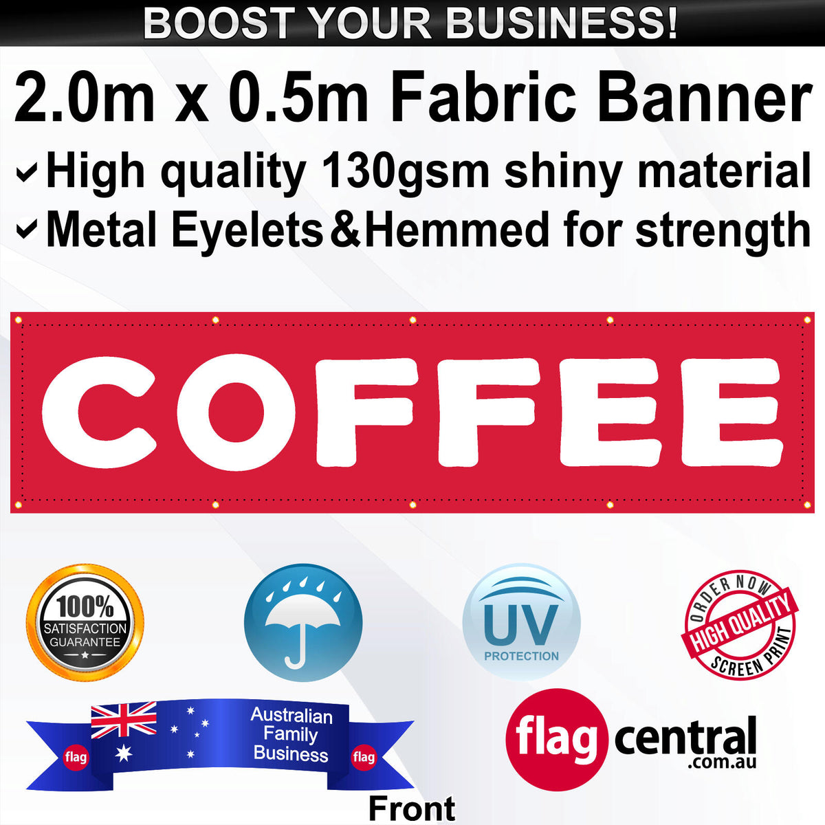 COFFEE Red 2m x 0.5m 200cm x 50cm Banner - Front