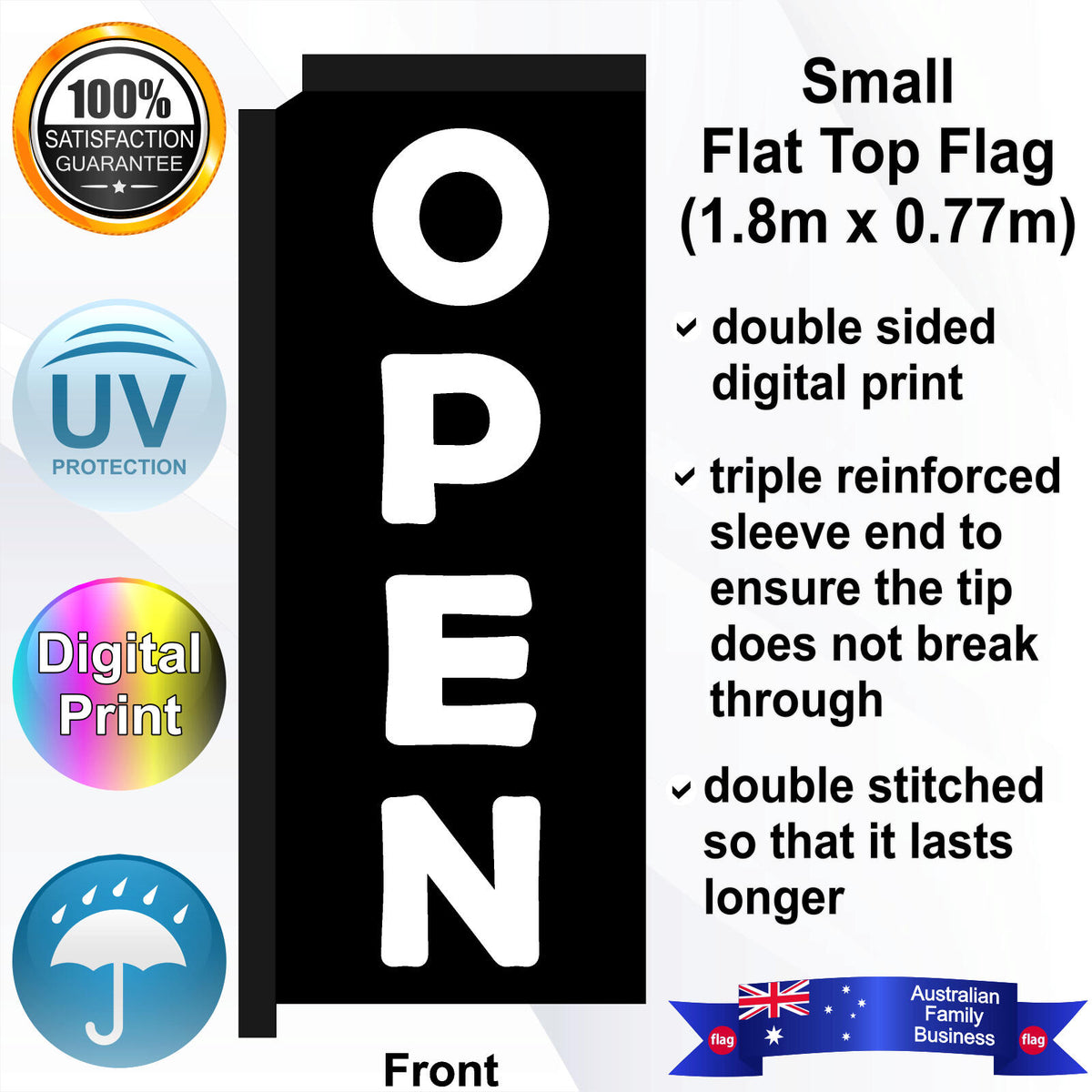 OPEN Flat Top Flag - Front