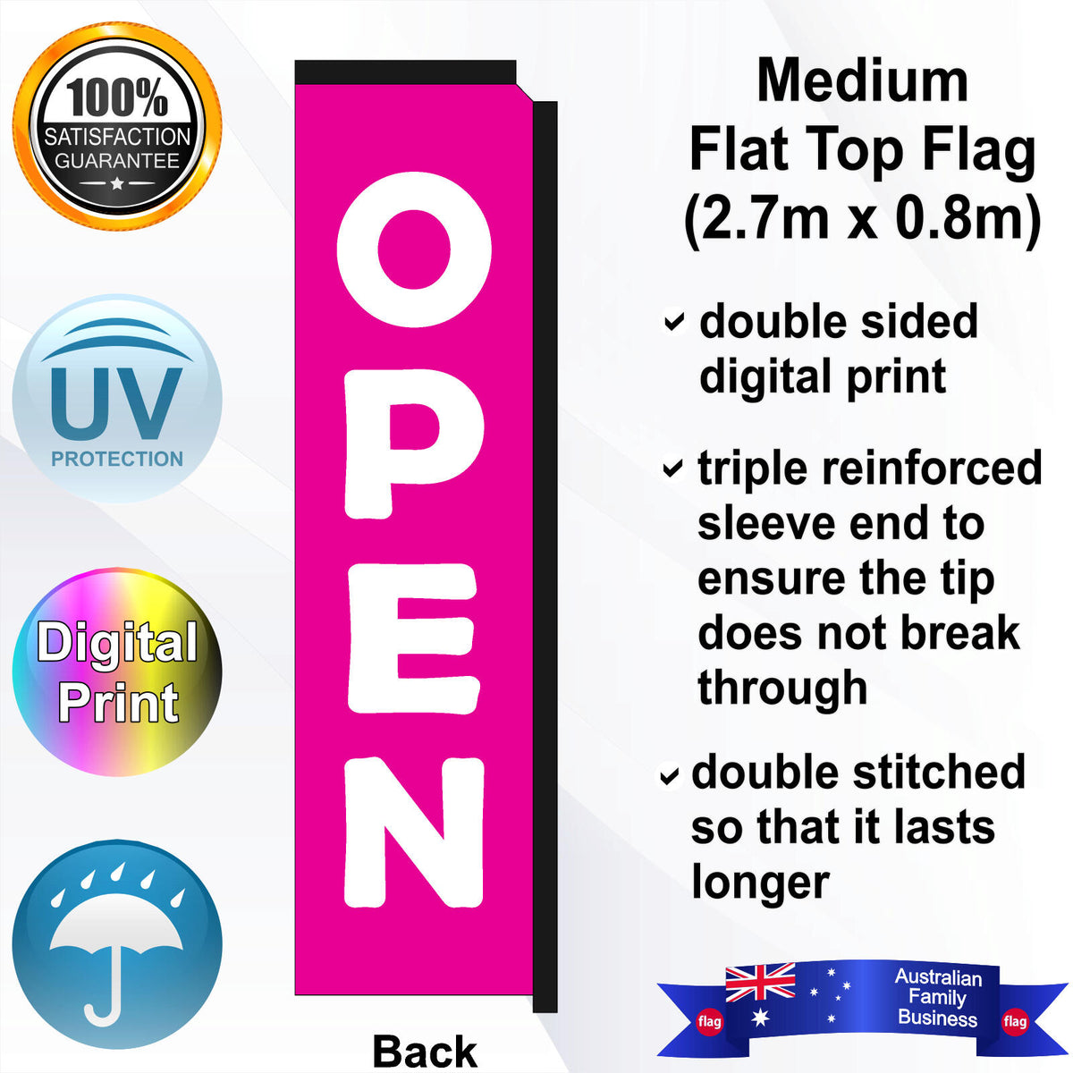 OPEN Flat Top Flag - Rear