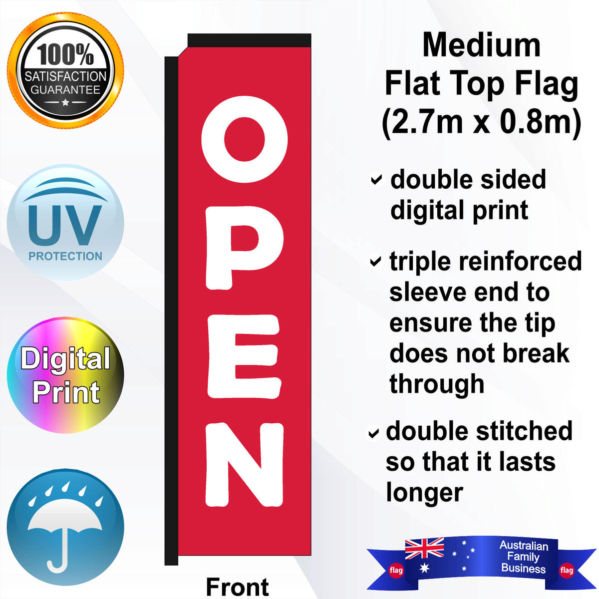OPEN Flat Top Flag - Front