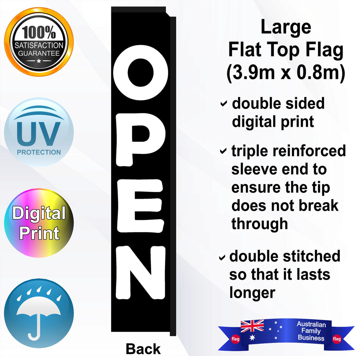 OPEN Flat Top Flag - Rear