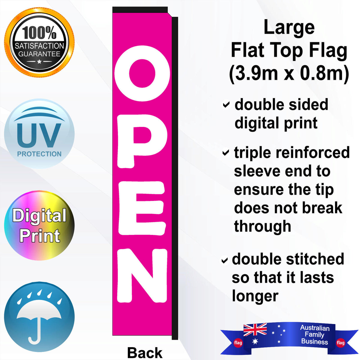 OPEN Flat Top Flag - Rear