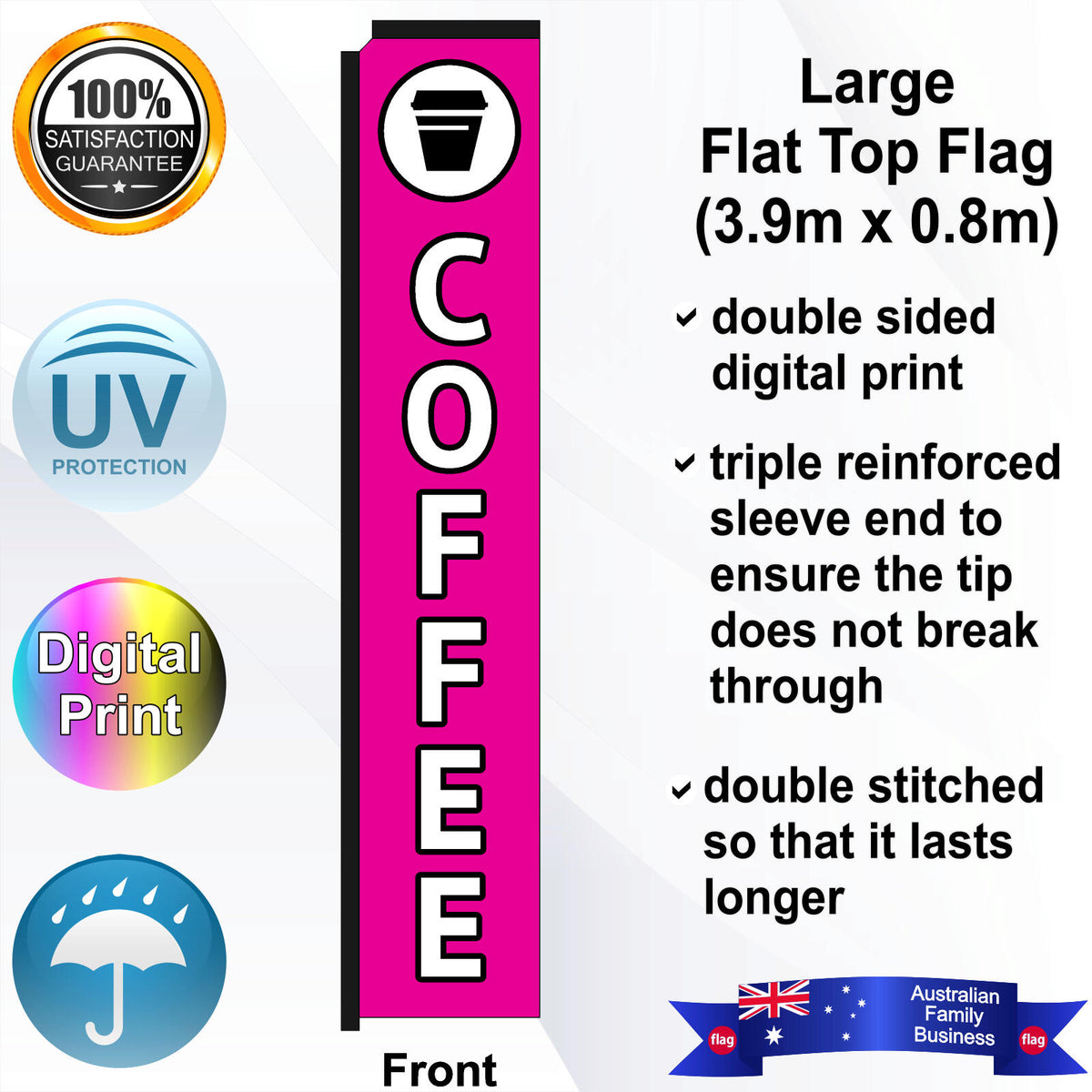 COFFEE with TAKEAWAYCUP Flat Top Flag - Front