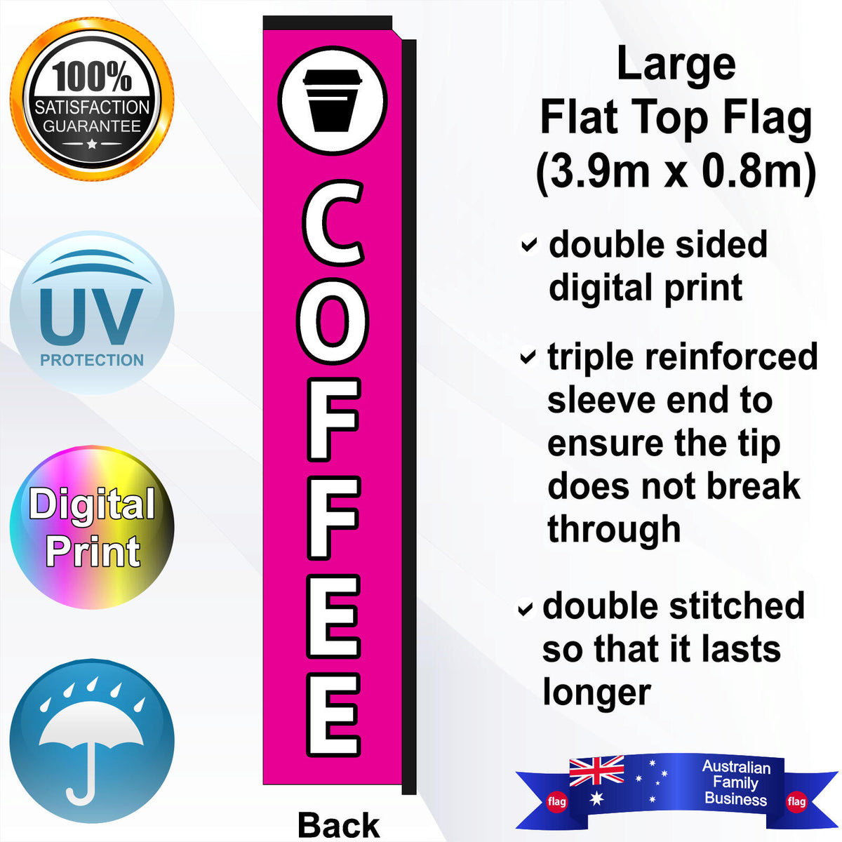 COFFEE with TAKEAWAYCUP Flat Top Flag - Rear