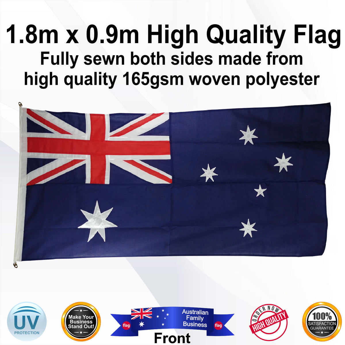 Australian Fully Sewn Premium Blue 1.8m x 0.9m Standard Flag - Front