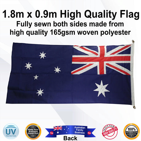 Australian Fully Sewn Premium Blue 1.8m x 0.9m Standard Flag - Rear