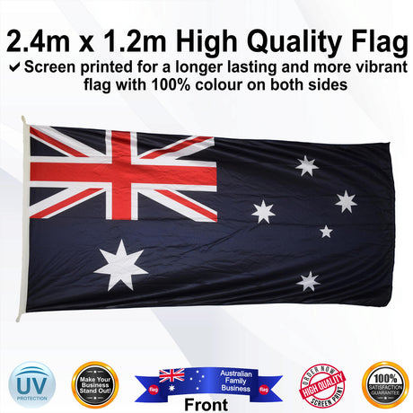Australian Heavy Duty Shiny Blue 2.4m x 1.2m Large Standard Flag - Front
