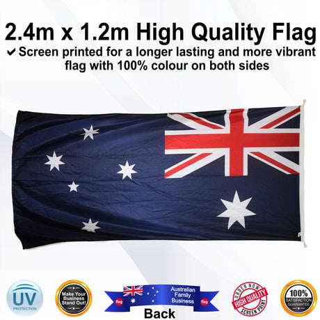 Australian Heavy Duty Shiny Blue 2.4m x 1.2m Large Standard Flag - Rear