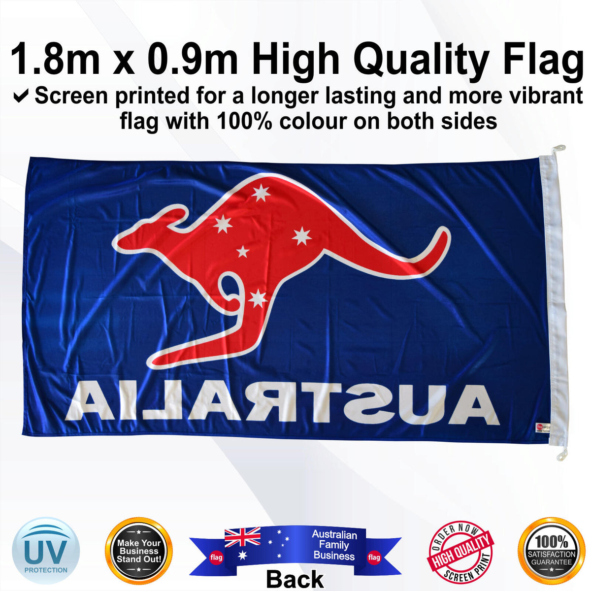 AUSTRALIA ROO Blue 1.8 x 0.9m Rectangle Flag - Rear