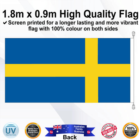 SWEDEN Blue 1.8m x 0.9m Medium Rectangle Flag - Rear