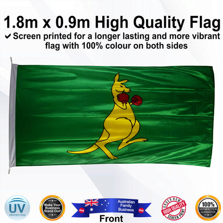 BOXING KANGAROO Green 1.8m x 0.9m Medium Rectangle Flag - Front