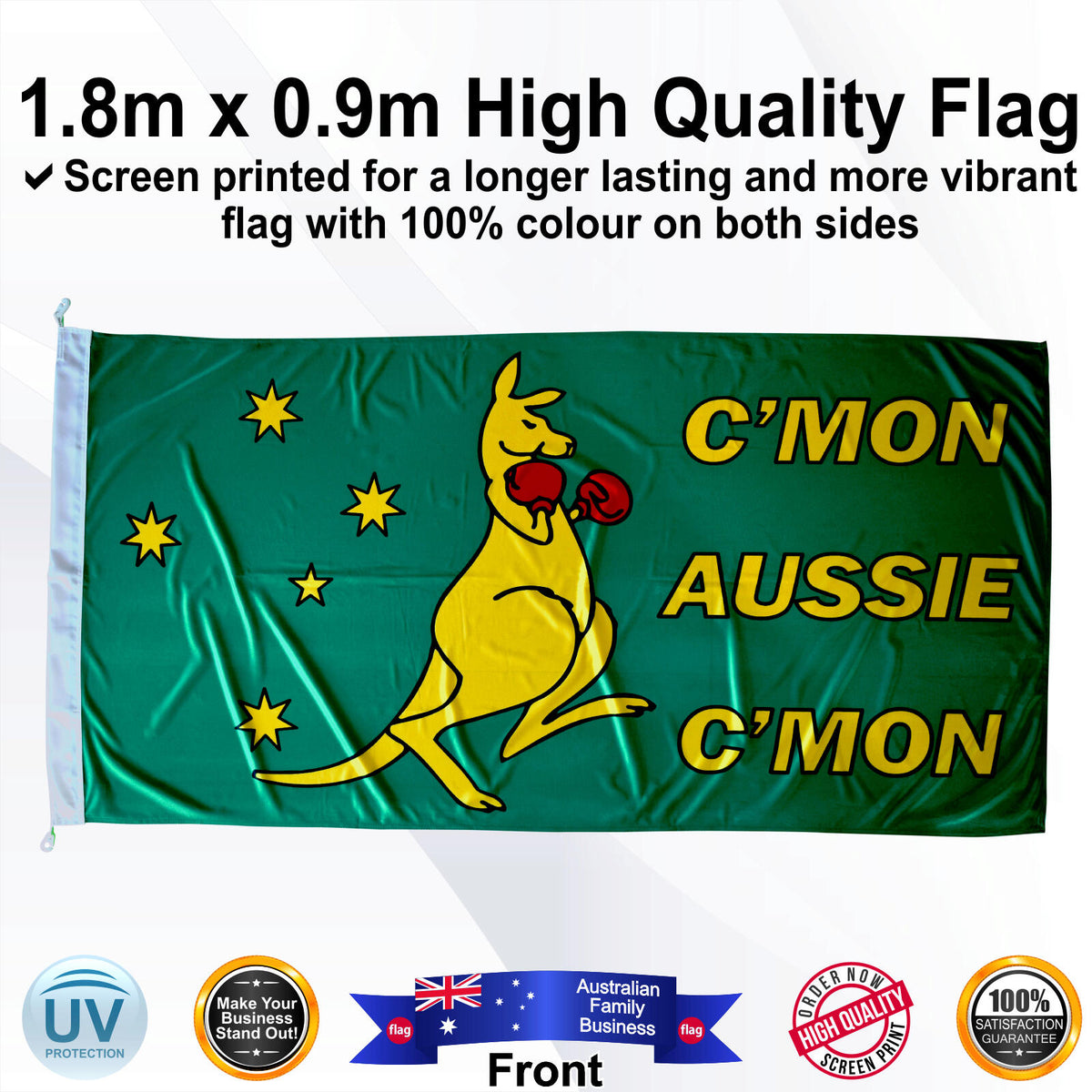 CMON AUSSIE CMON Green 1.8m x 0.9m Medium Rectangle Flag - Front