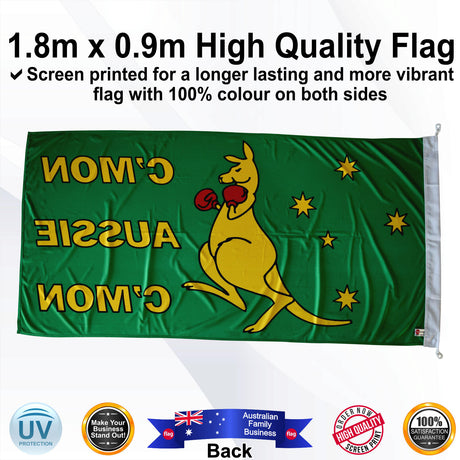 CMON AUSSIE CMON Green 1.8m x 0.9m Medium Rectangle Flag - Rear