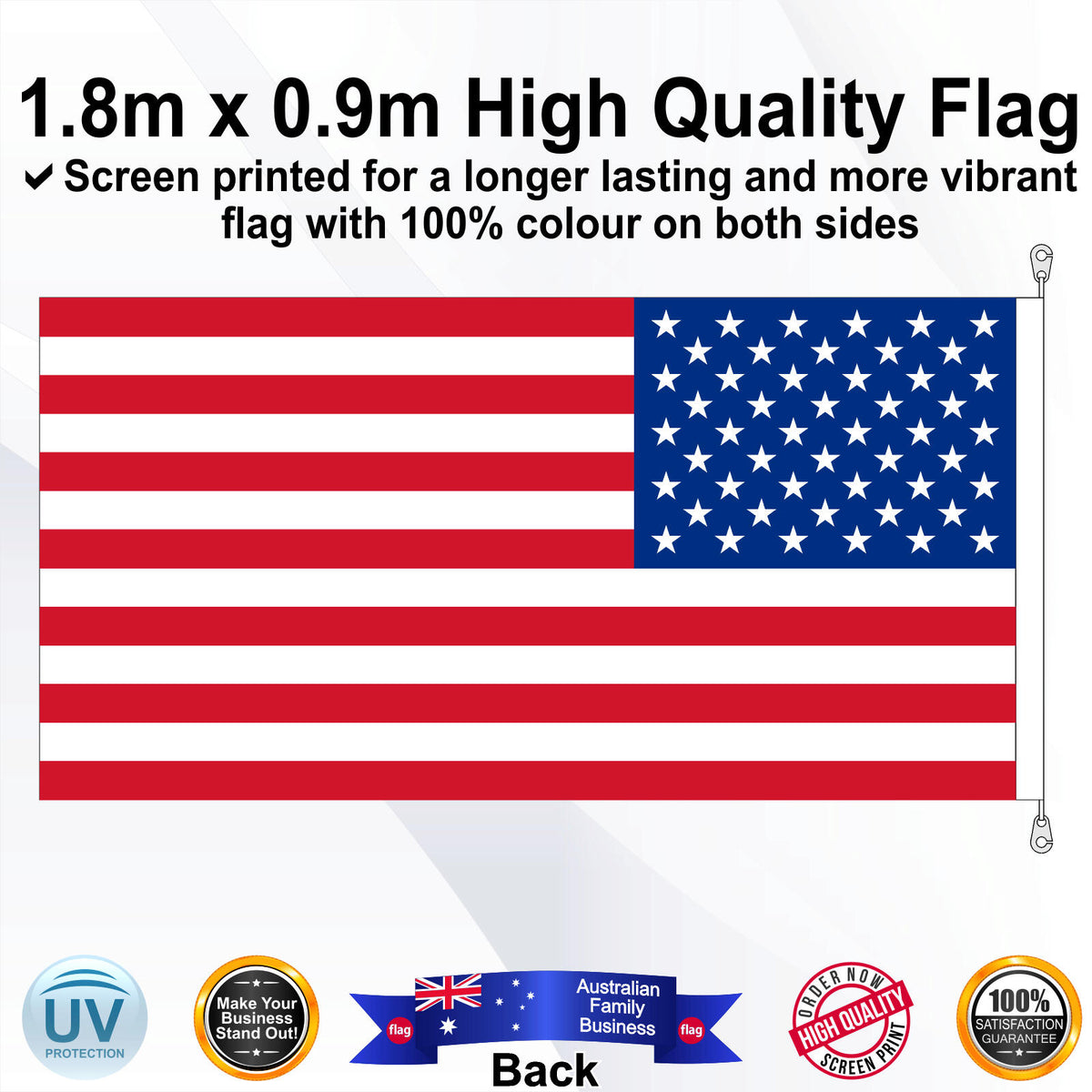 USA Red 1.8m x 0.9m Medium Rectangle Flag - Rear