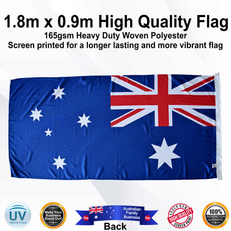 AUSTRALIAN Blue 1.8m x 0.9m Medium Rectangle Flag - Rear