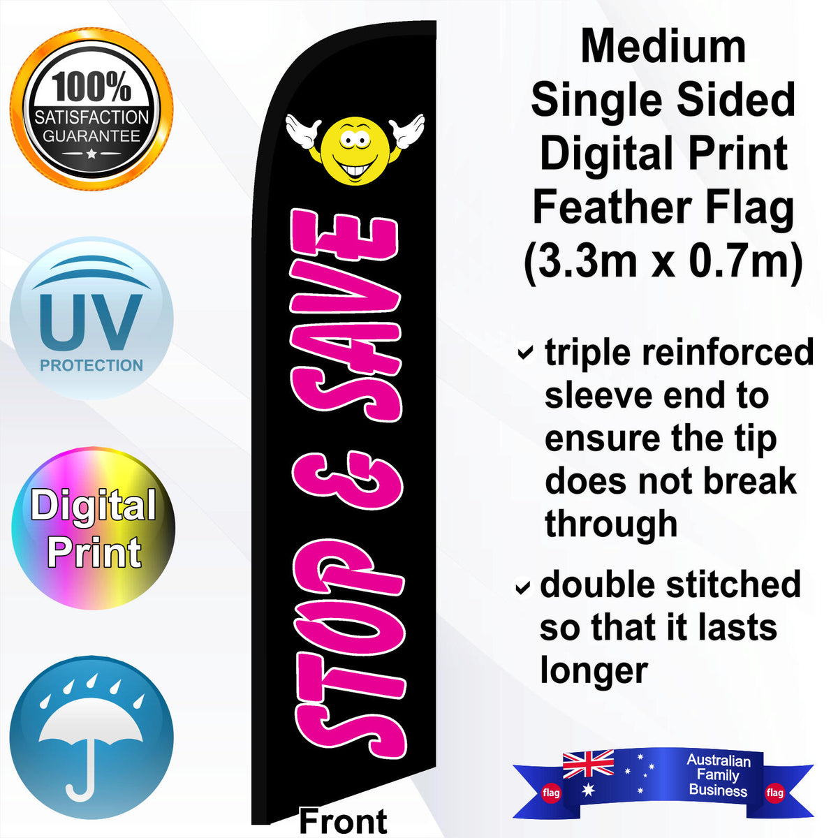 STOP & SAVE Feather Flag - Front