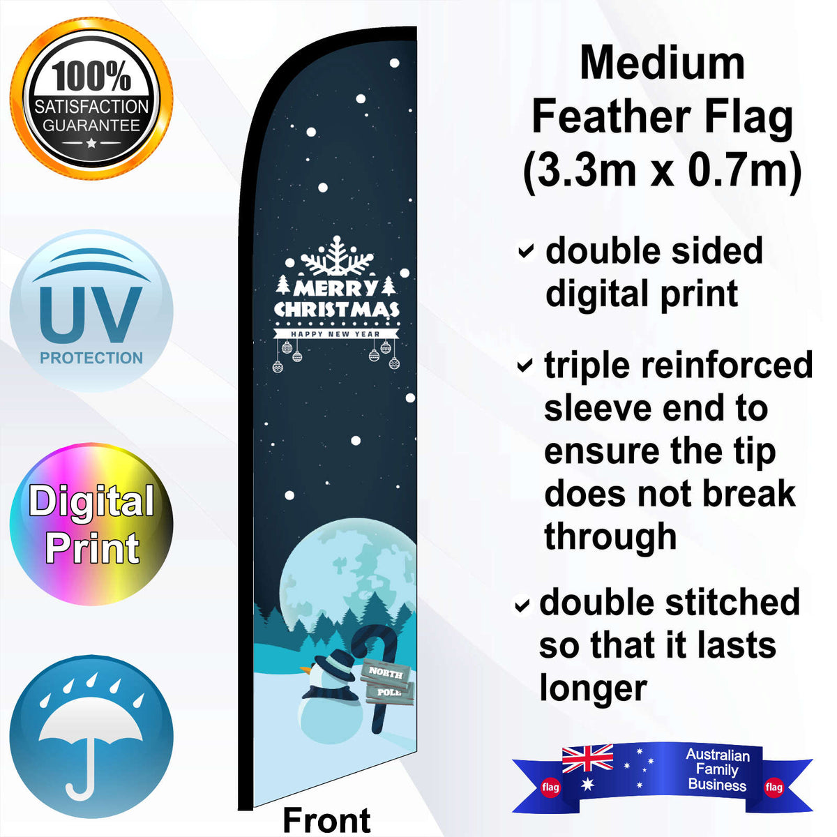 MERRY CHRISTMAS AND A HAPPY NEW YEAR Feather Flag - Front