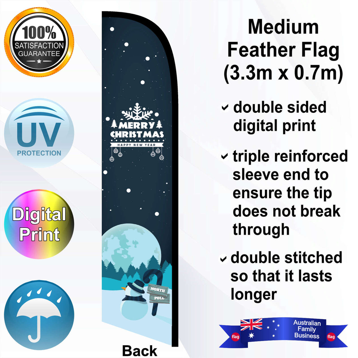 MERRY CHRISTMAS AND A HAPPY NEW YEAR Feather Flag - Rear