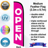 OPEN Pink Deluxe 4m Medium Feather Flag - Rear