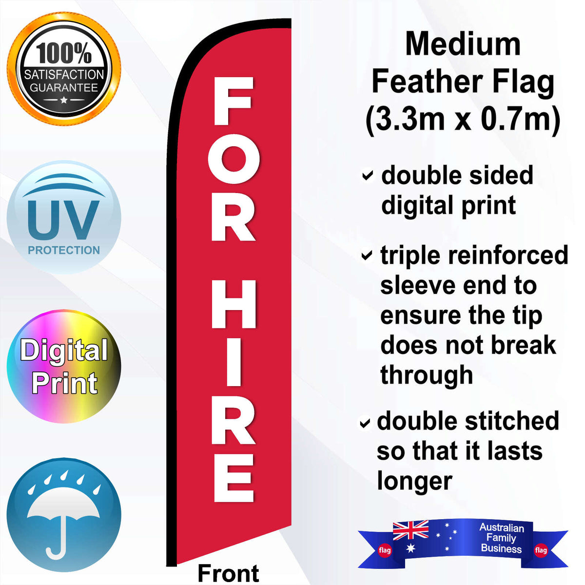 FOR HIRE Feather Flag - Front