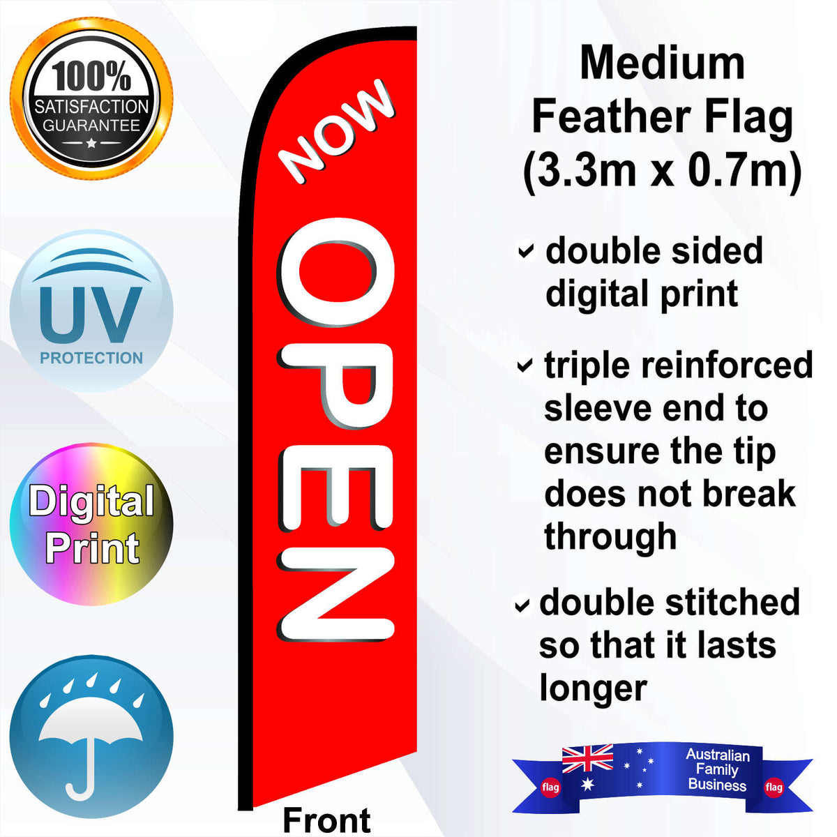 NOW OPEN Feather Flag - Front