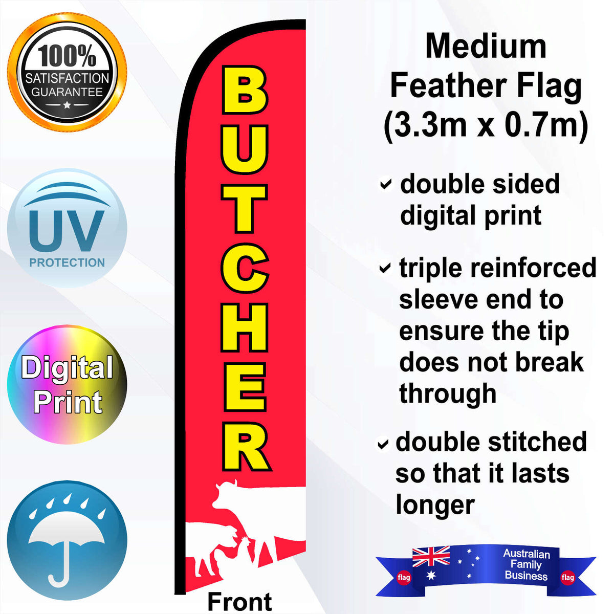 BUTCHER Feather Flag - Front