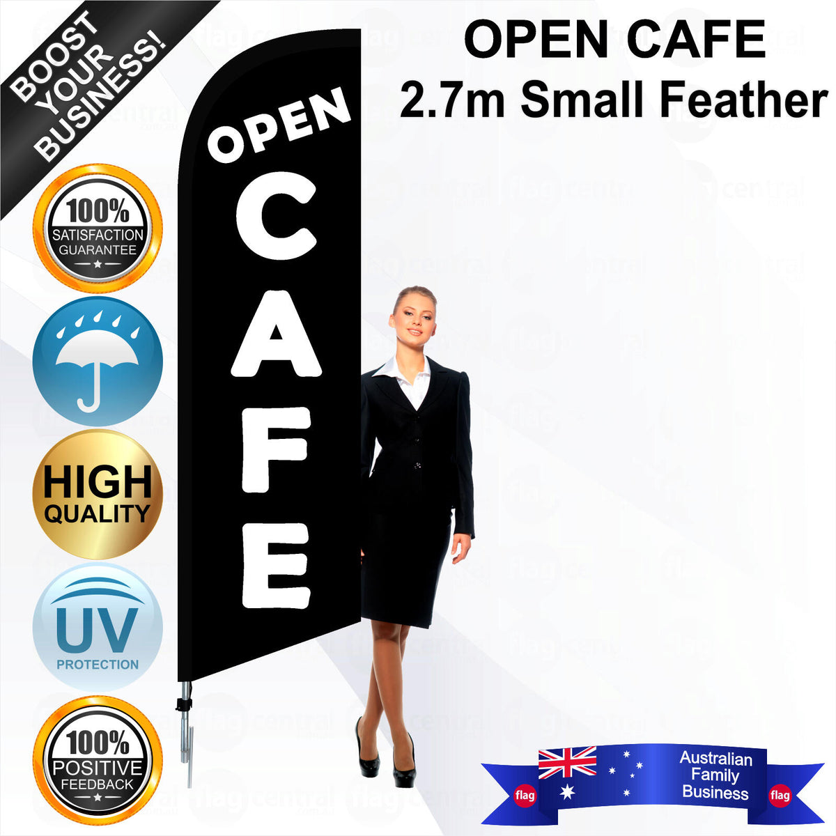 OPEN CAFE Feather Flag - Bundle