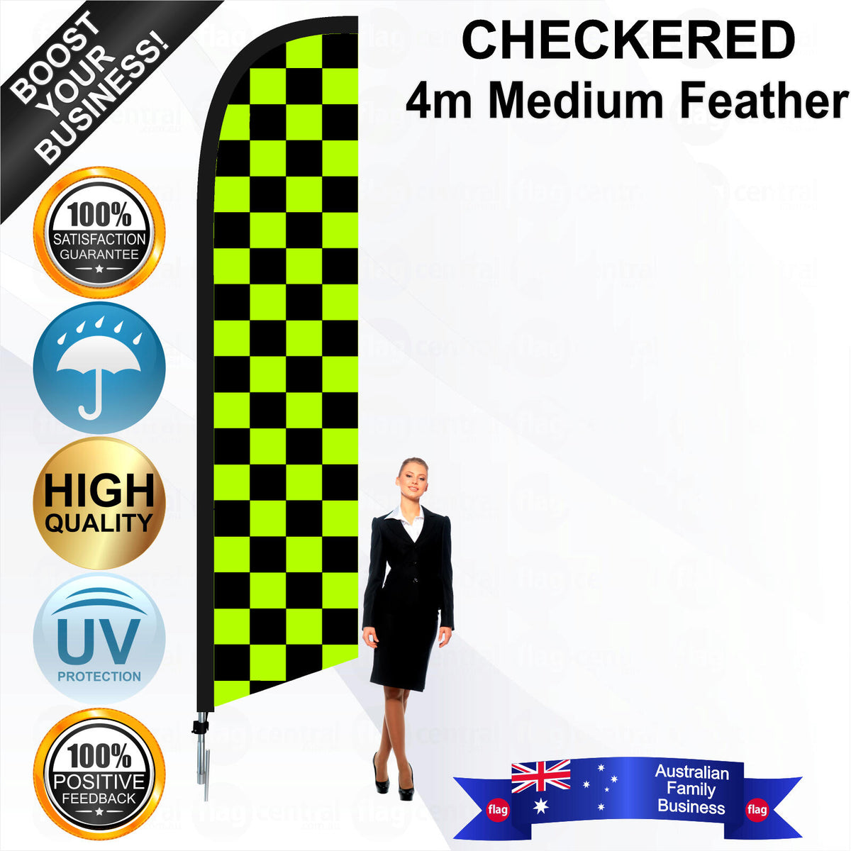Black and Green Checks Feather Flag - Bundle