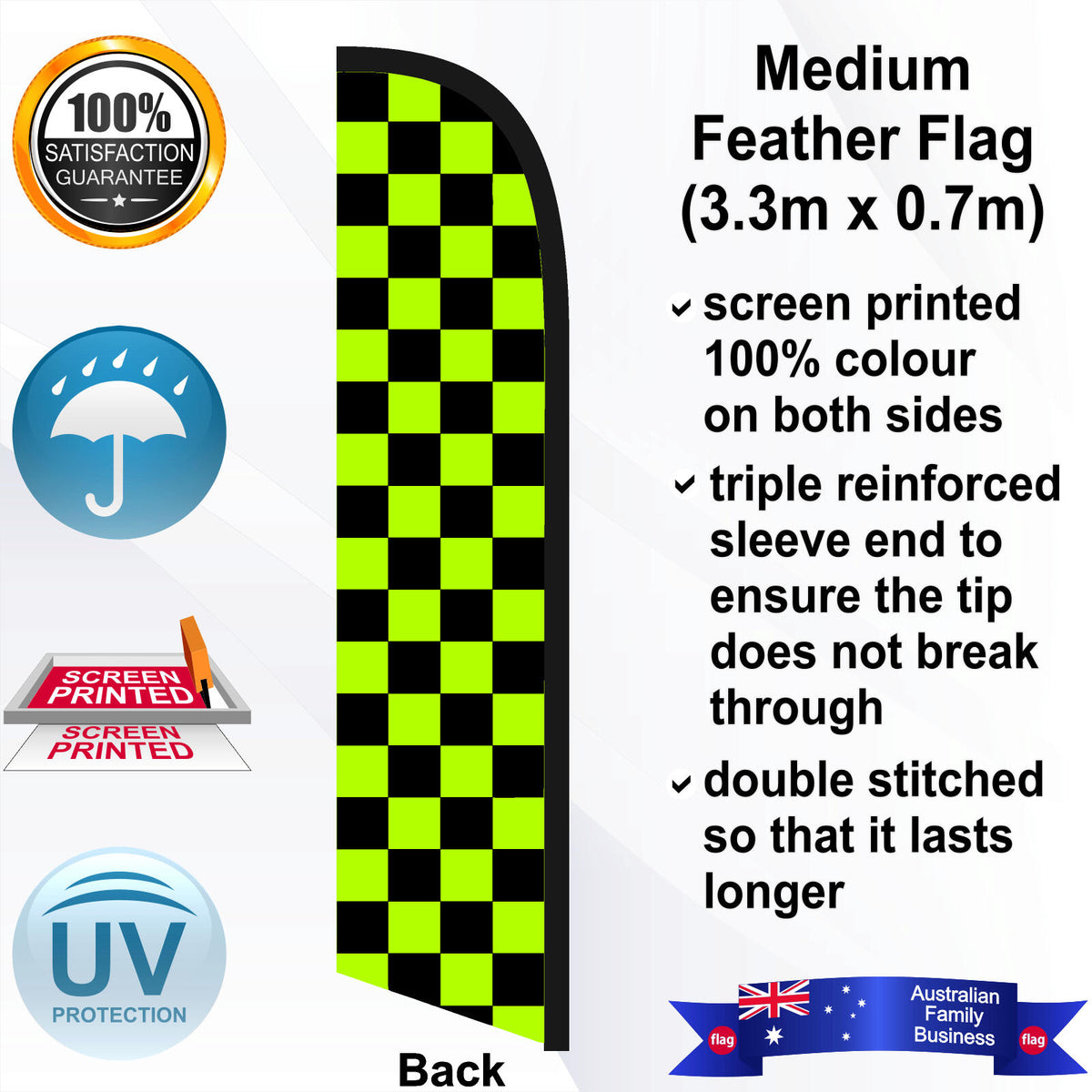 Black and Green Checks Feather Flag - Rear