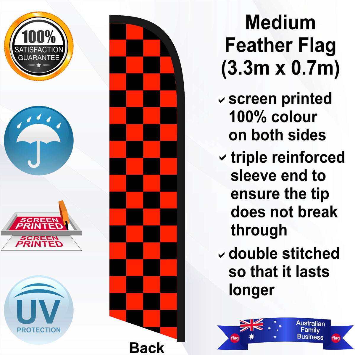 Black and Orange Checks Feather Flag - Rear