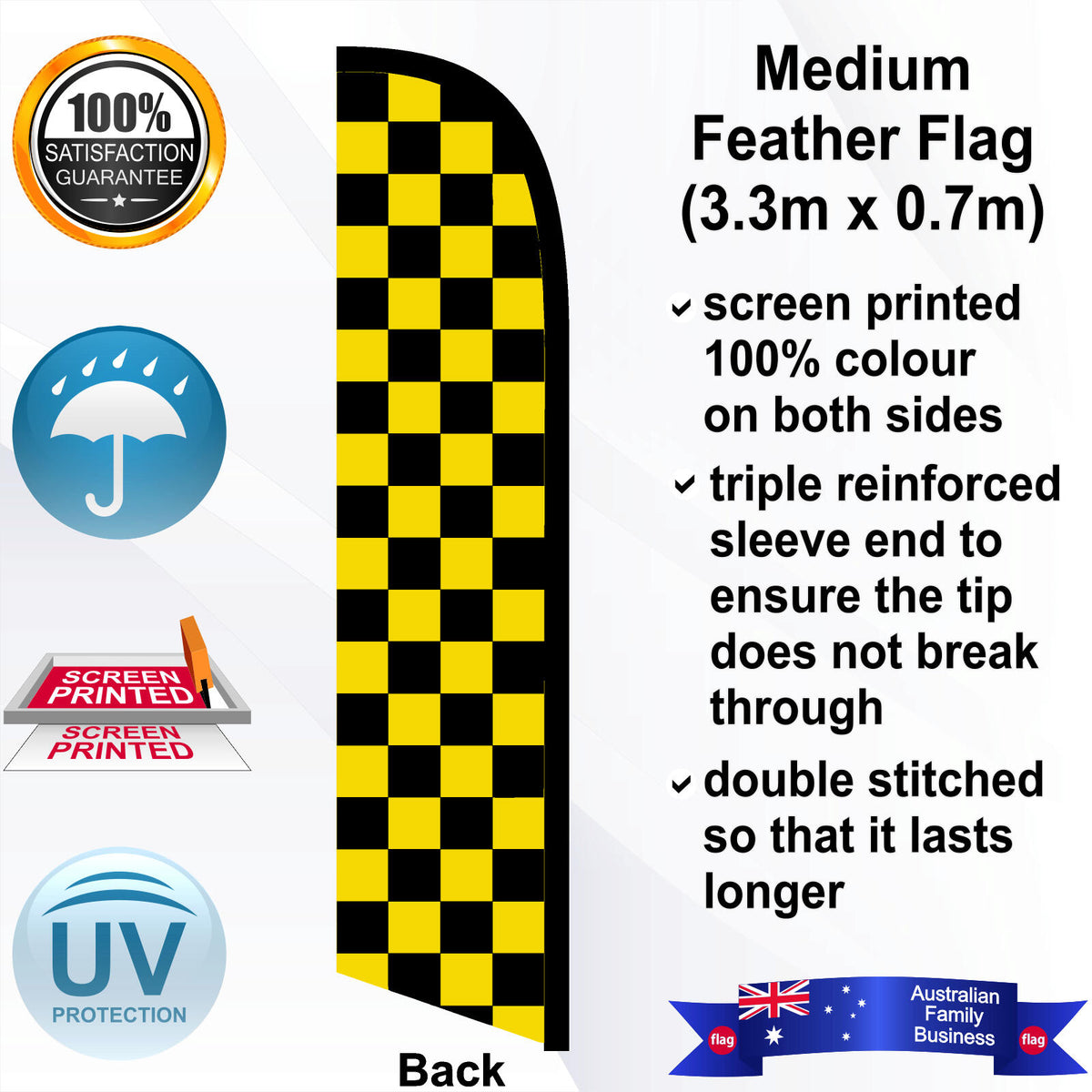 Black and Yellow Checks Feather Flag - Rear