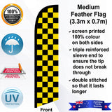 Black and Yellow Checks Feather Flag - Front