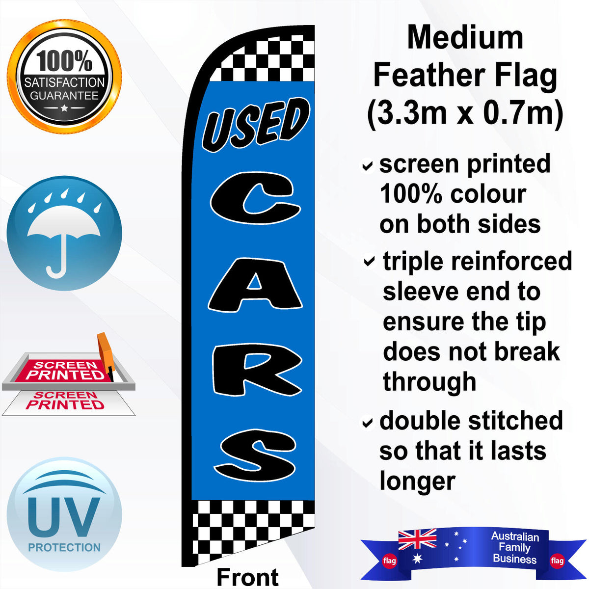 USED CARS CHECKERED Feather Flag - Front