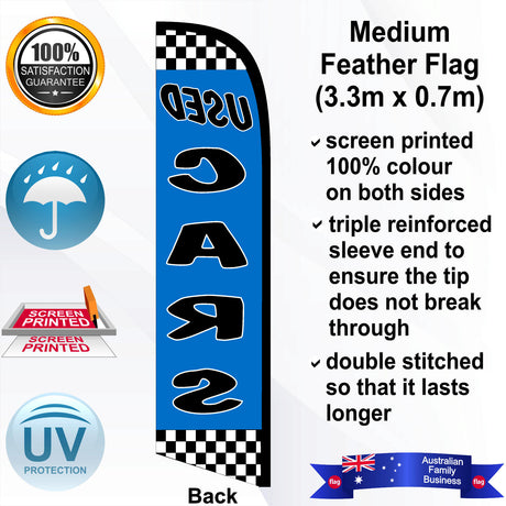 USED CARS CHECKERED Feather Flag - Rear