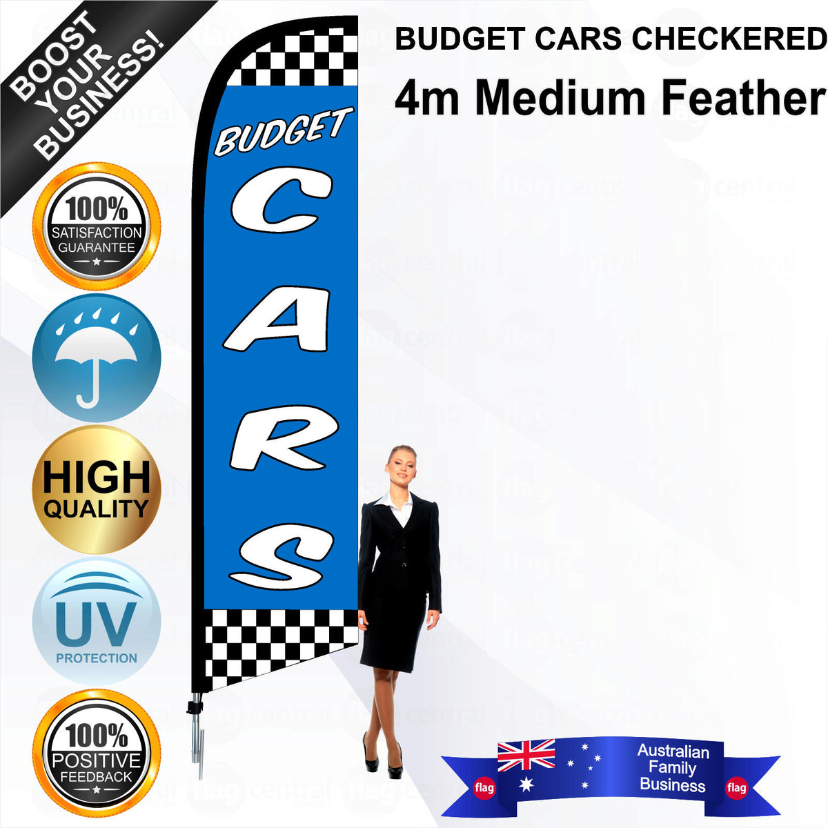 BUDGET CARS CHECKERED Feather Flag - Bundle