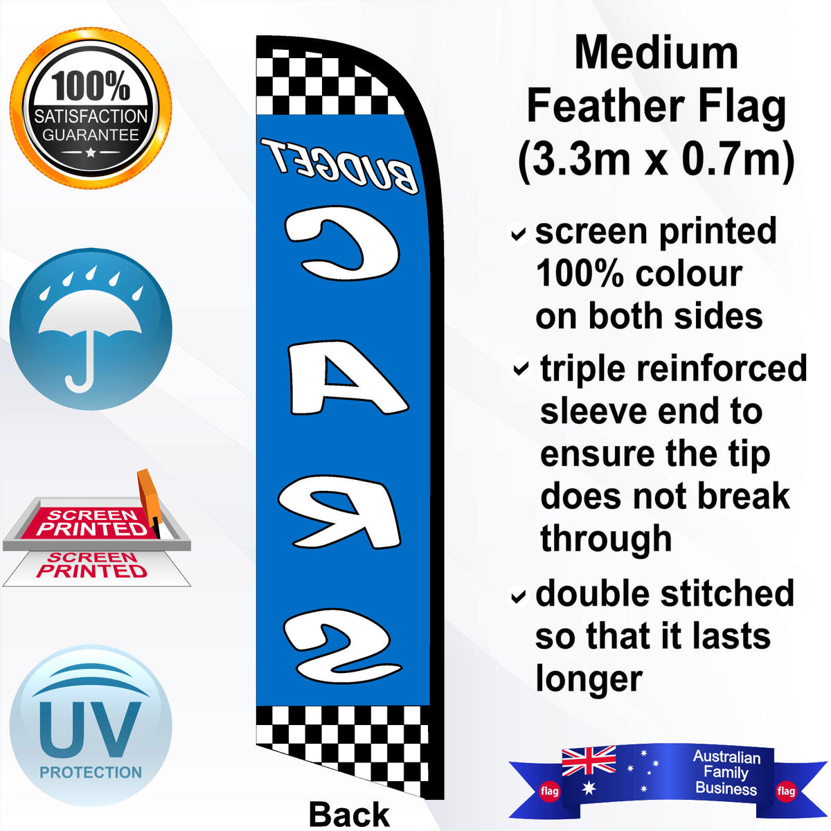 BUDGET CARS CHECKERED Feather Flag - Rear