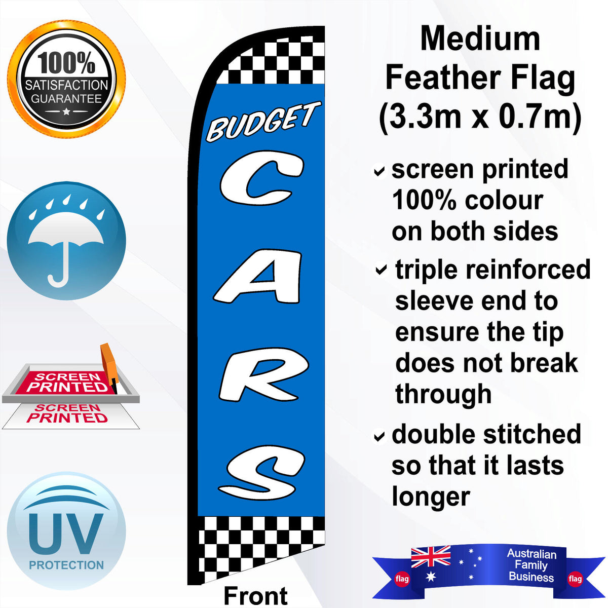 BUDGET CARS CHECKERED Feather Flag - Front