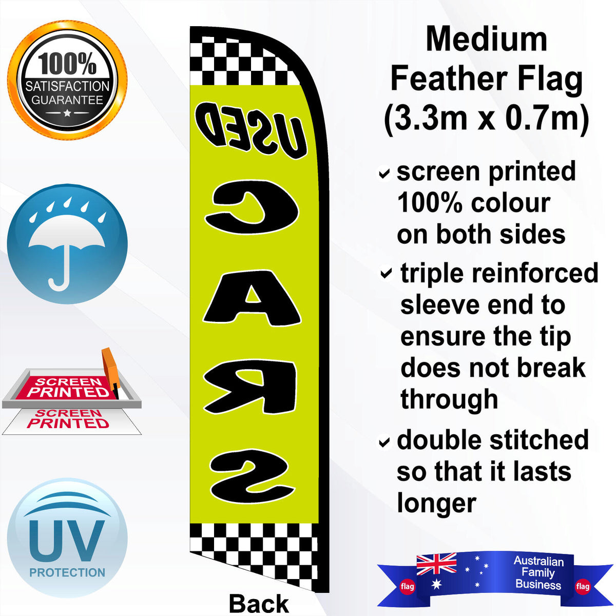 USED CARS CHECKERED Feather Flag - Rear