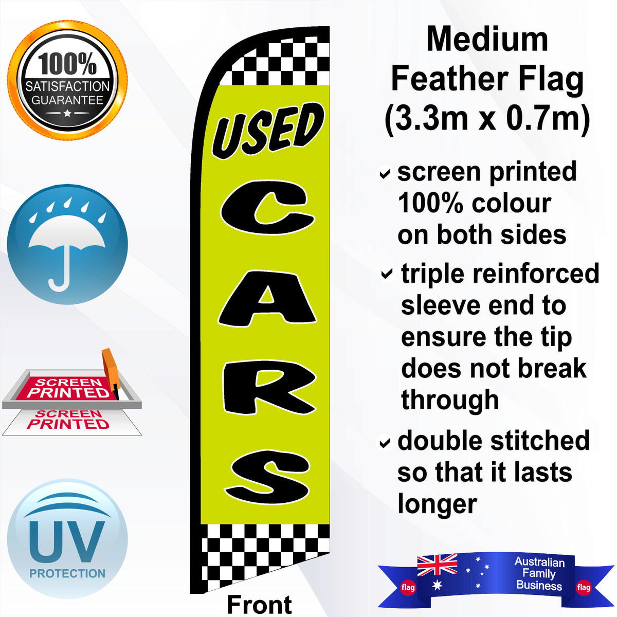 USED CARS CHECKERED Feather Flag - Front
