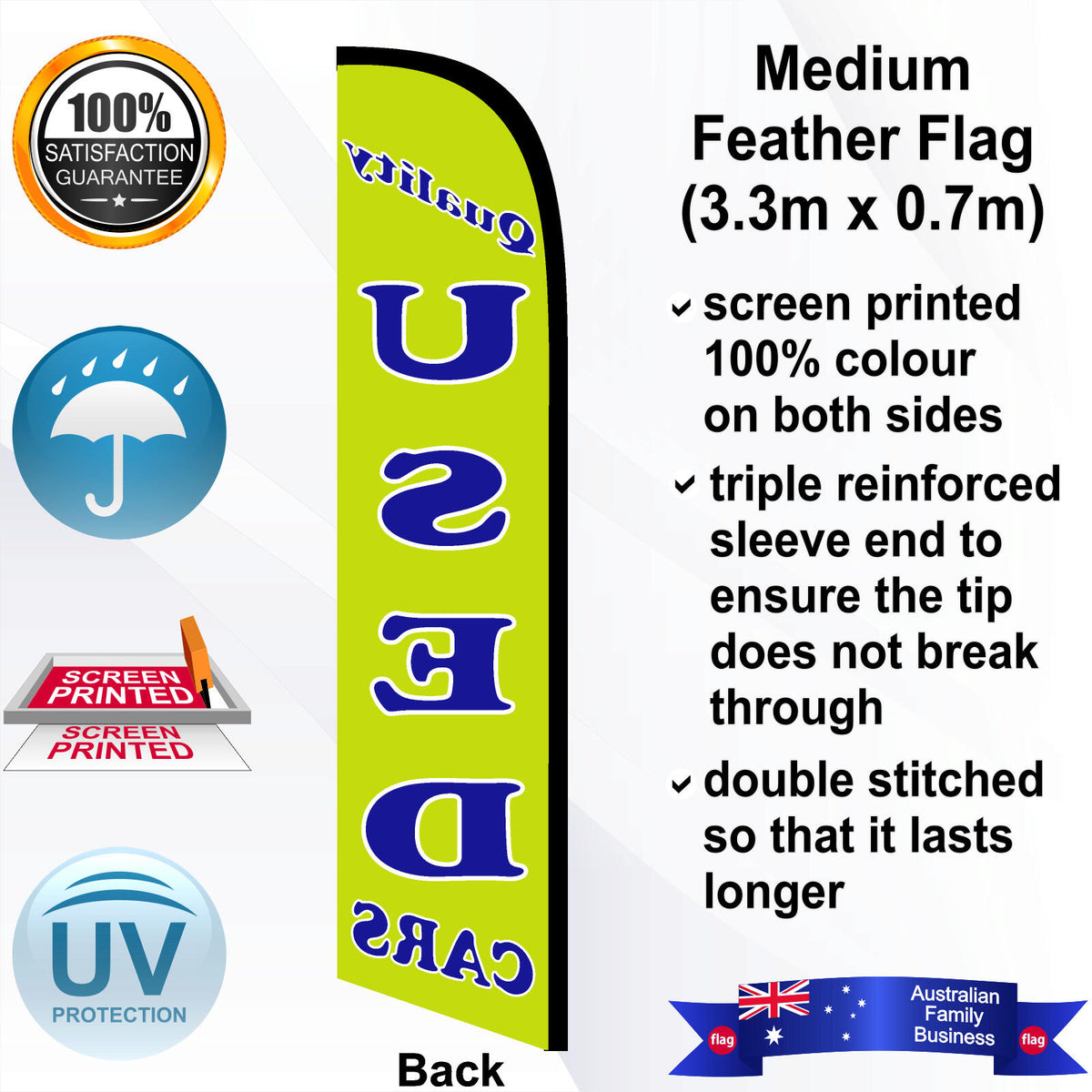 QUALITY USED CARS Feather Flag - Rear