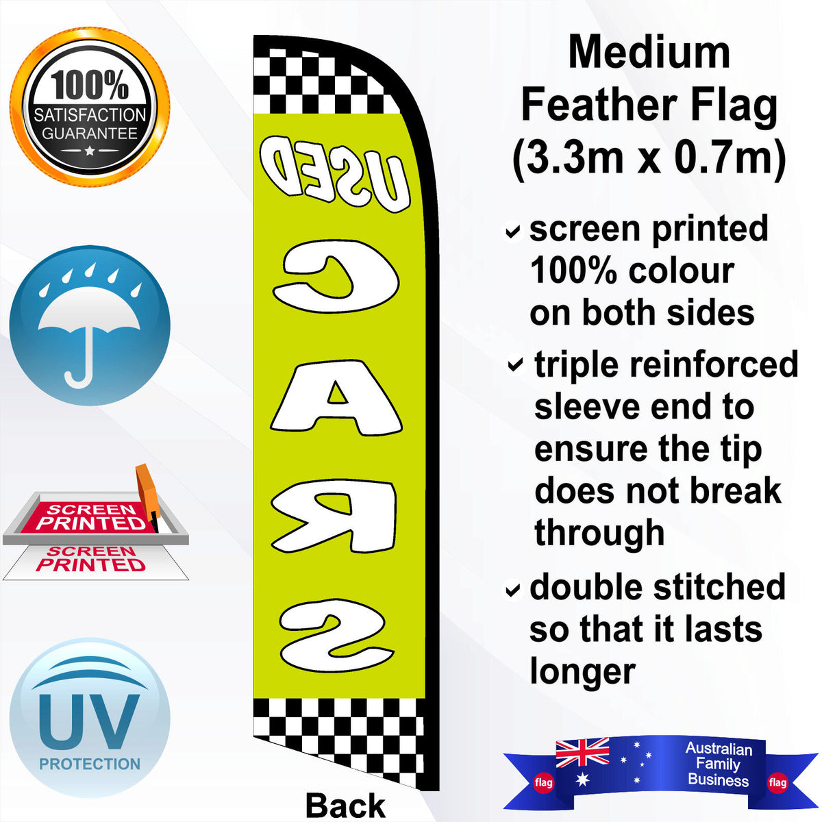 USED CARS CHECKERED Feather Flag - Rear