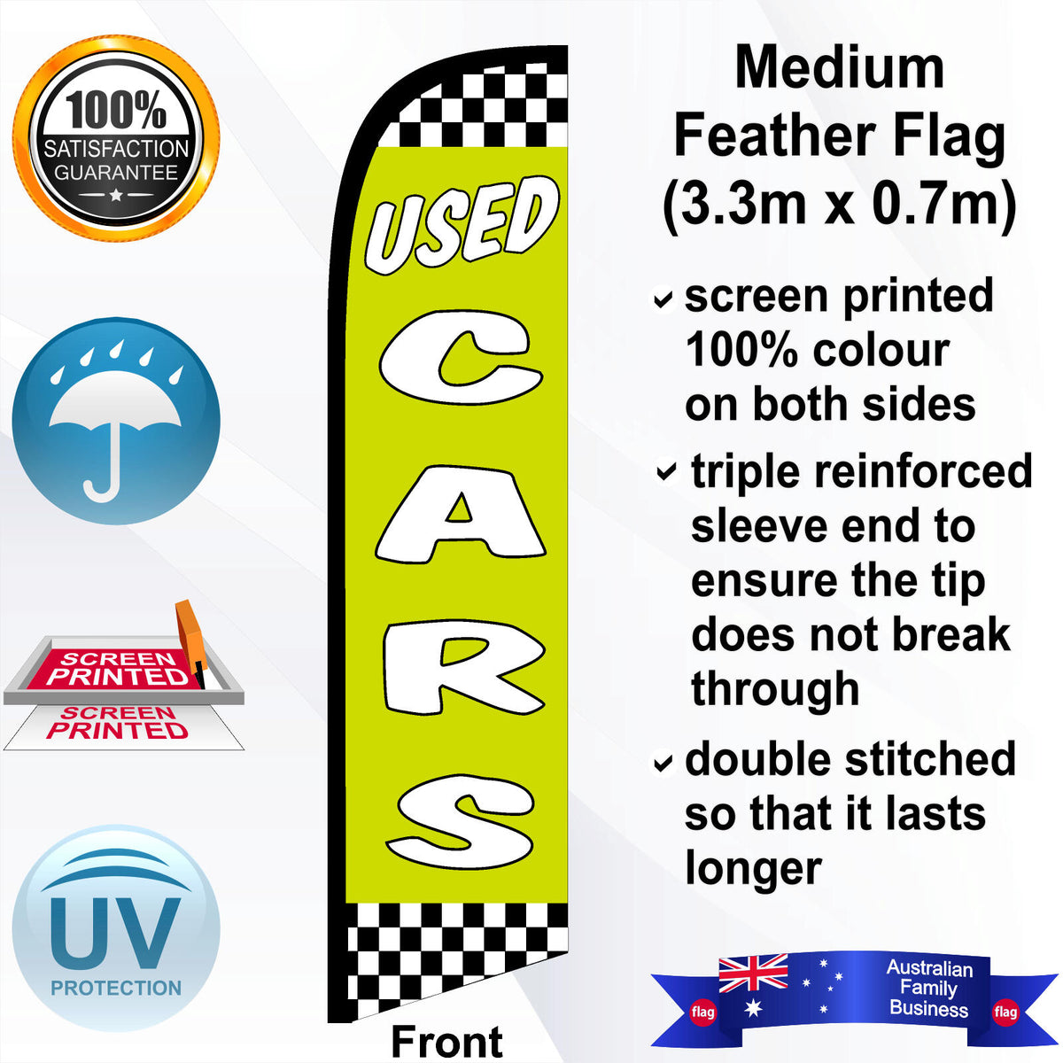 USED CARS CHECKERED Feather Flag - Front