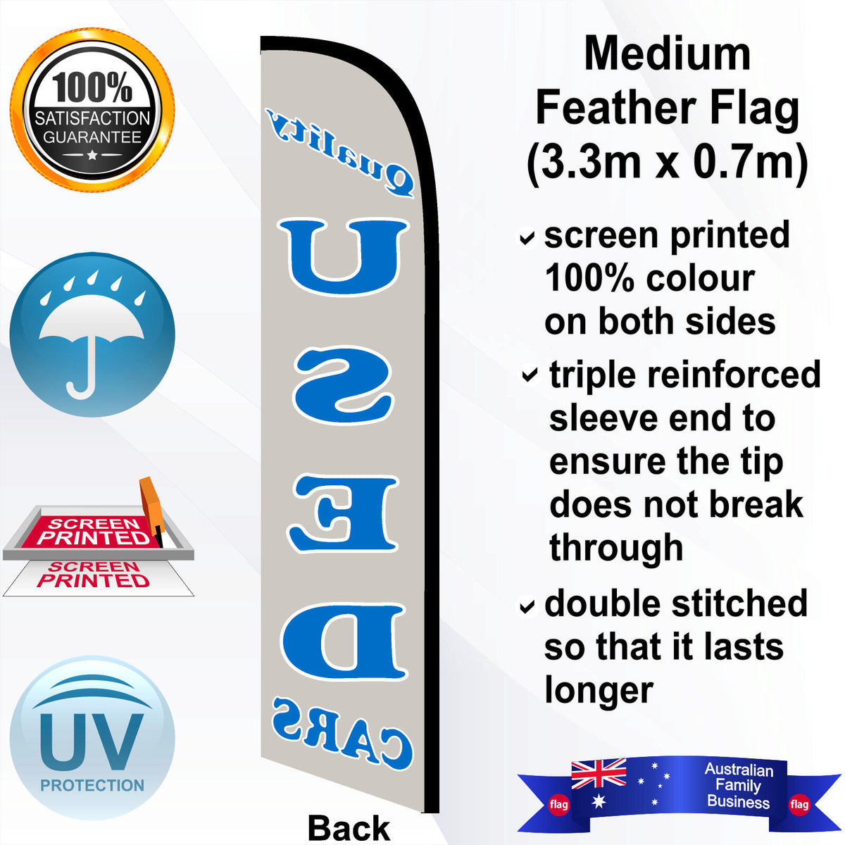 QUALITY USED CARS Feather Flag - Rear