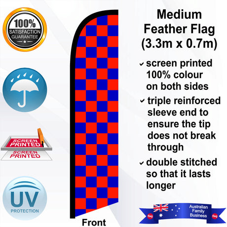 Orange and Blue Checks Feather Flag - Front