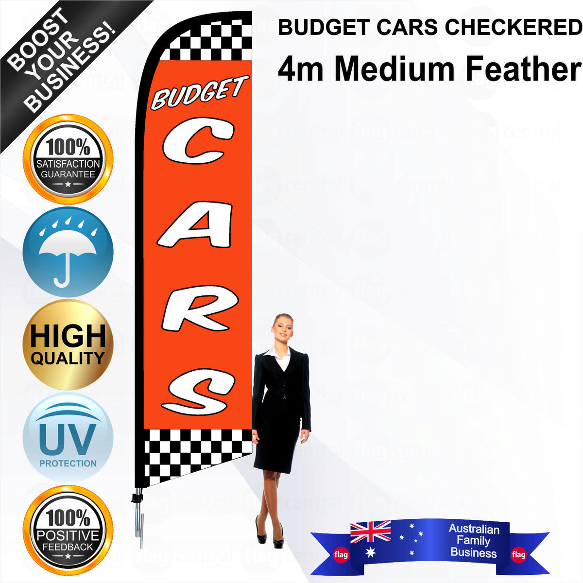BUDGET CARS CHECKERED Feather Flag - Bundle