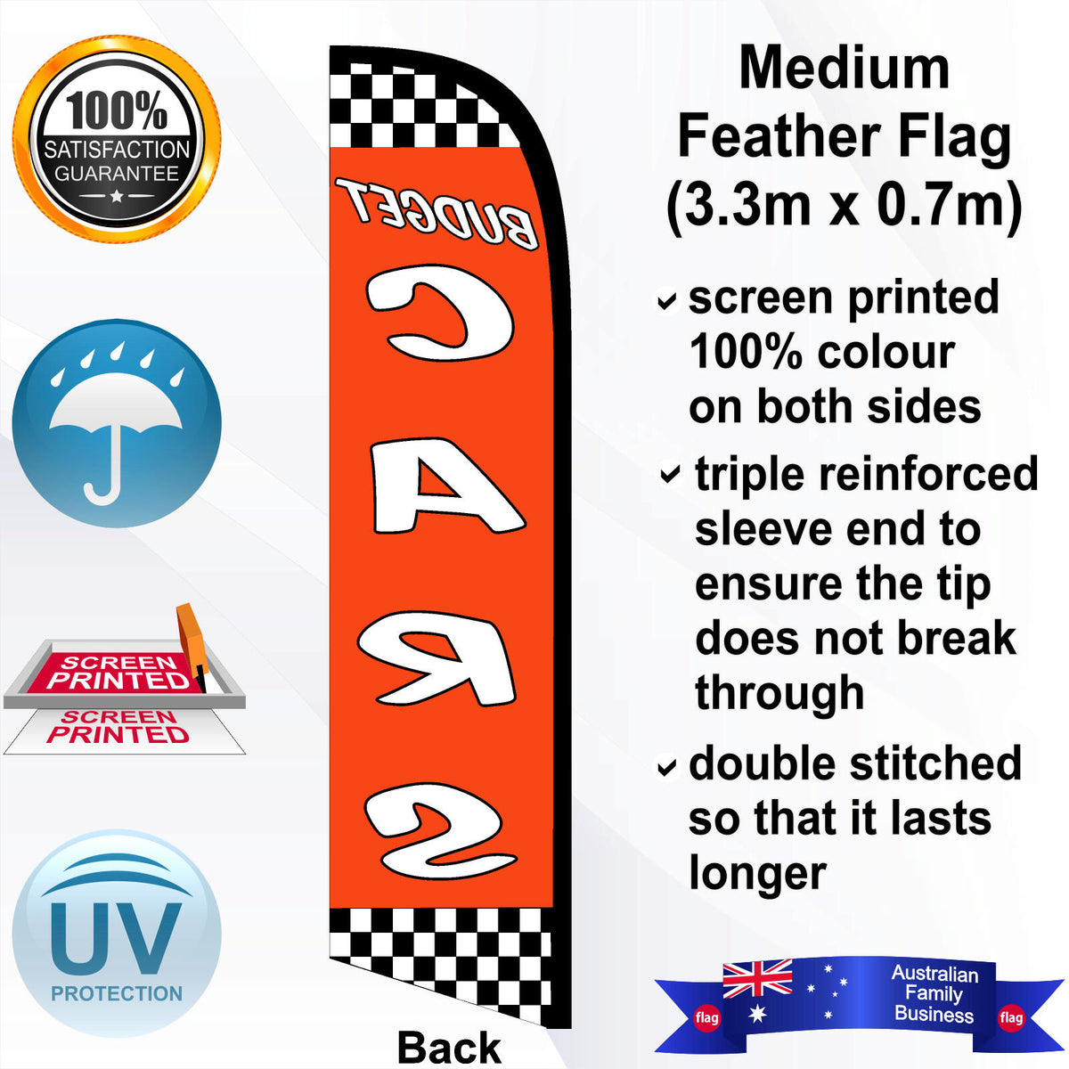 BUDGET CARS CHECKERED Feather Flag - Rear