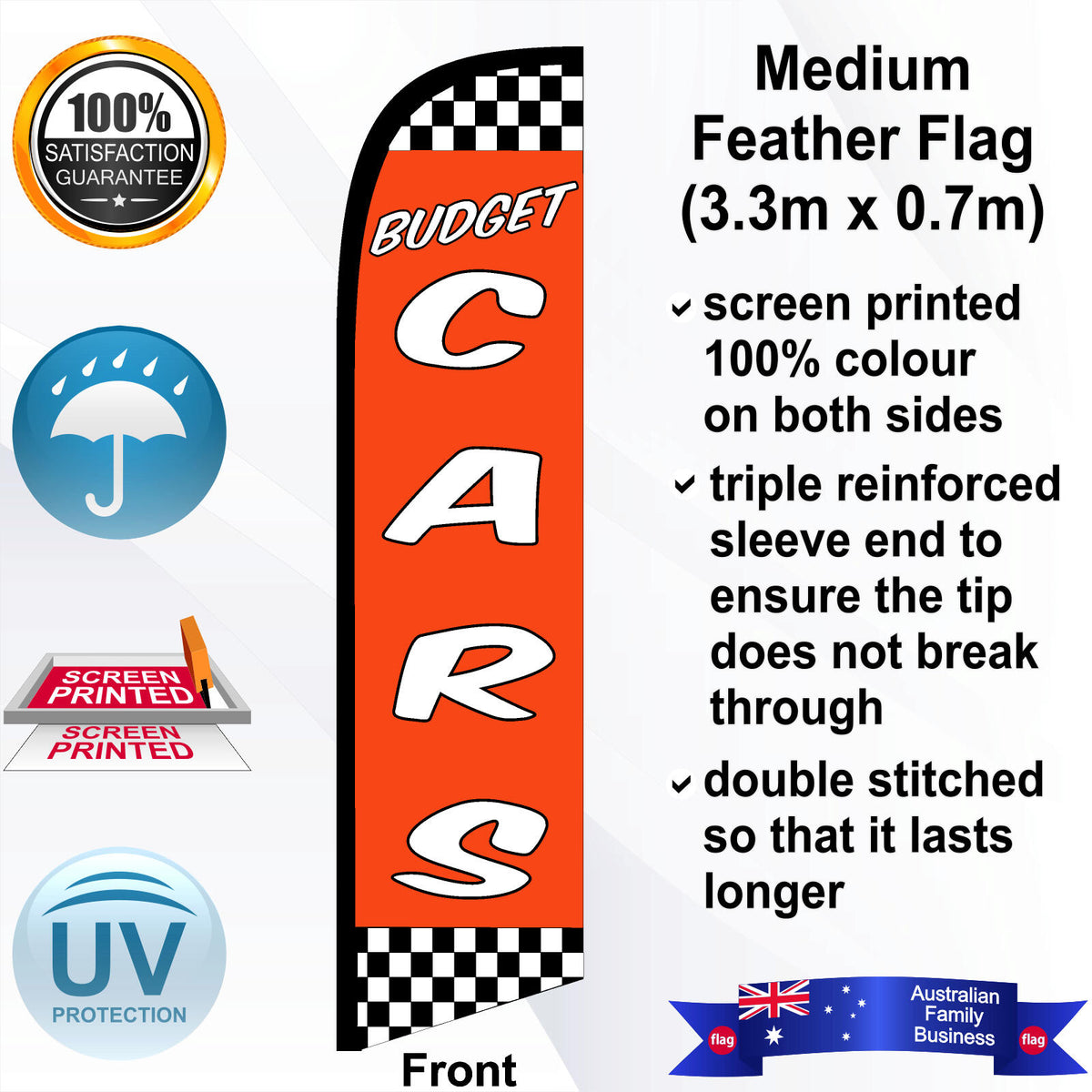 BUDGET CARS CHECKERED Feather Flag - Front
