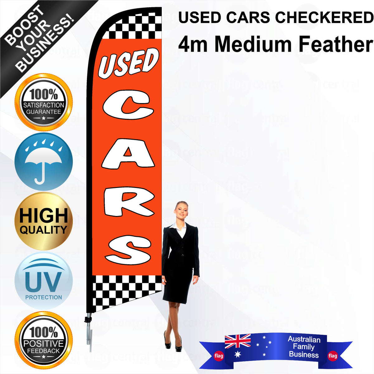USED CARS CHECKERED Feather Flag - Bundle